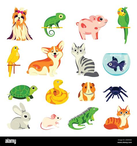 Animales domésticos animales juego. Ilustraciones de dibujos animados ...