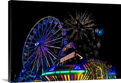 Illuminated Ferris Wheel, Fireworks At The Ventura County Fair, Ventura ...