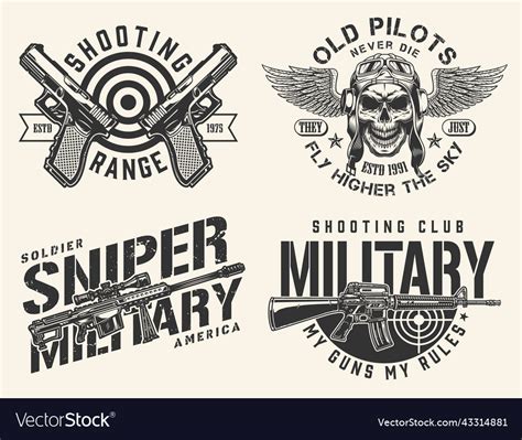 Army weapons set monochrome element Royalty Free Vector