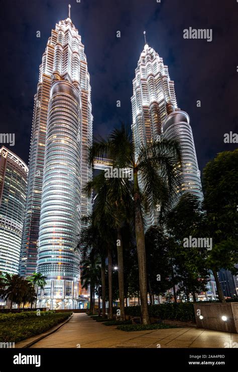 Kuala Lumpur, Malaysia. April 25, 2018: Night view of Petronas Twin ...