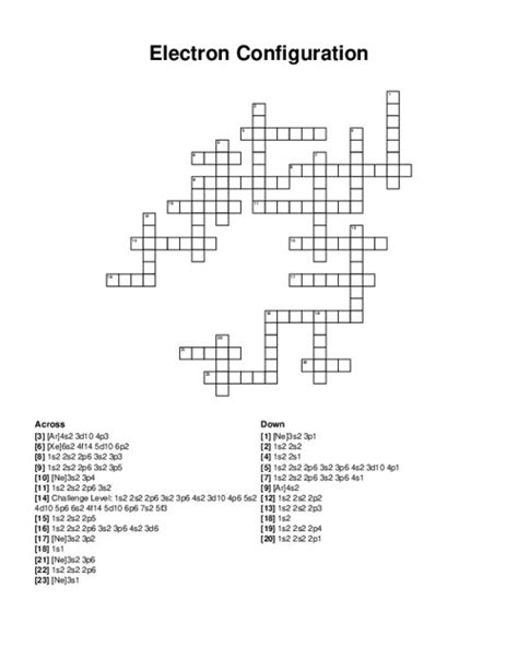 Electron Configuration Crossword Puzzle