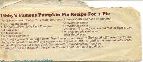 Libby’s Famous Pumpkin Pie Recipe for 1 Pie – Mary Romano's Recipe Archive