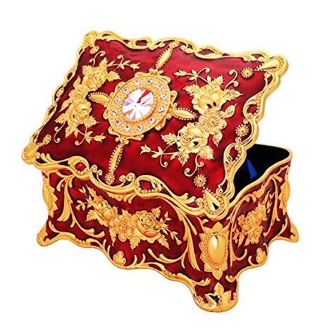 ♥Valentine’s Gift♥Rectangular Vintage Jewelry Box with Ornate Antique Finish; Metallic Trinket ...