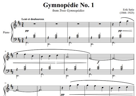 Erik Satie-Gymnopedie No1 Free Sheet Music PDF for Piano | The Piano Notes