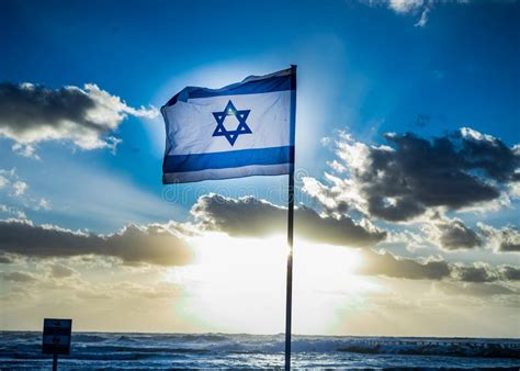Israel Flag Waving Cloudy Sky Background Sunset Stock Image - Image of independence, large ...