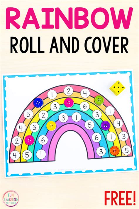 Rainbow Roll and Cover Math Game Printable for Preschool