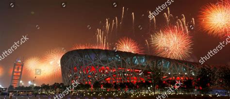 Fireworks Go Off Over National Stadium Editorial Stock Photo - Stock ...