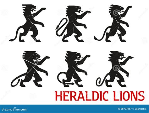 Medieval Heraldic Lions with Raised Forepaws Stock Vector ...