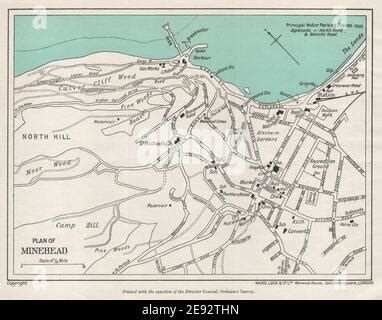 MINEHEAD vintage town/city plan. Somerset. WARD LOCK, 1934 vintage map Stock Photo - Alamy