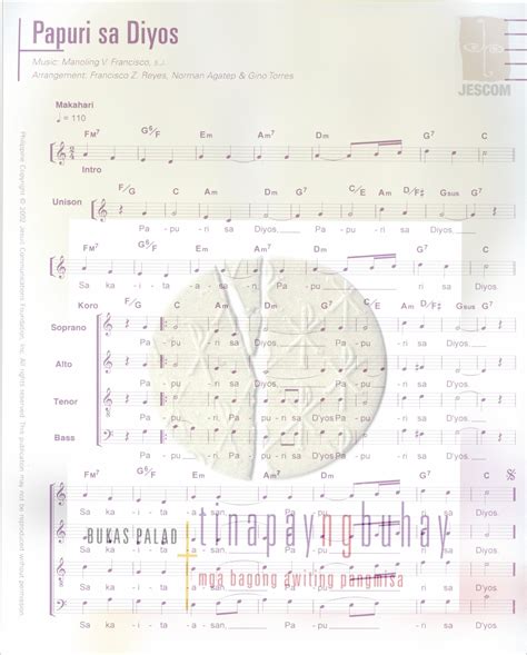 JesCom Philippines | PAPURI SA DIYOS (TNB) – Music Sheet