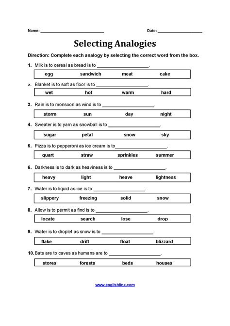 Selecting Analogy Worksheets | Word analogies, Analogy, Worksheets for kids