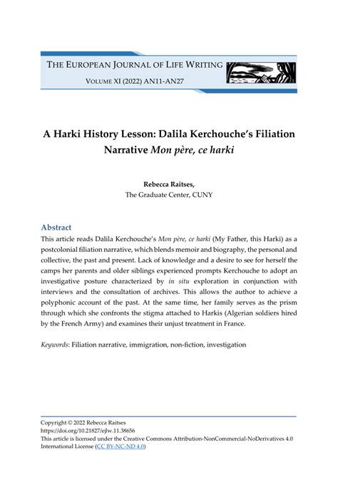 (PDF) A Harki History Lesson: Dalila Kerchouche’s Filiation Narrative Mon père, ce harki