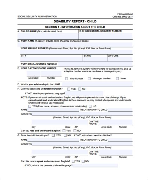 Printable Social Security Disability Application Form - Printable Forms Free Online