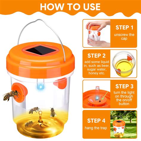 Wasp Trap Solar Powered Bee Trap Reusable Fly Traps Outdoor Hanging Wasp Killer with UV LED ...