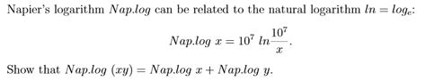 Solved Napier's logarithm Nap.log can be related to the | Chegg.com