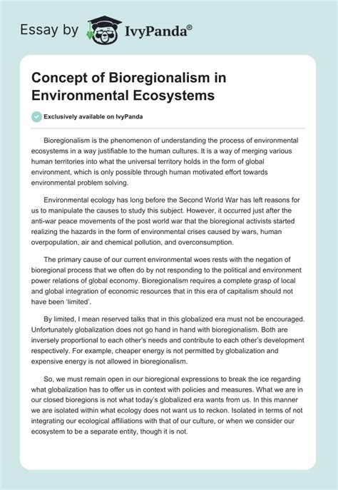 Concept of Bioregionalism in Environmental Ecosystems - 3365 Words ...