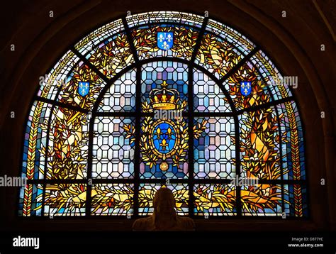 Stained Glass windows from the Cathedral Basilica of Saint Denis Paris, France. A UNESCO World ...