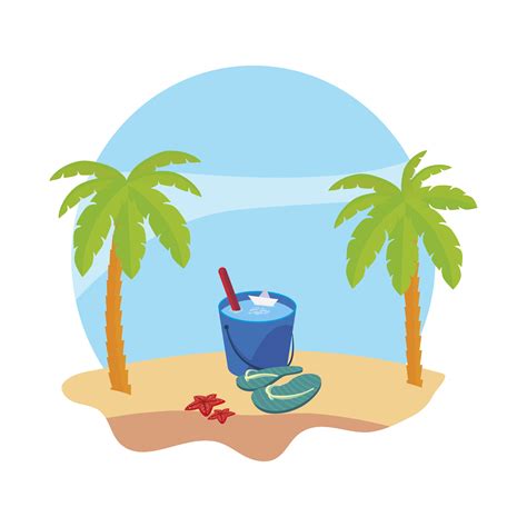 summer beach with palms and water bucket scene 653559 Vector Art at ...