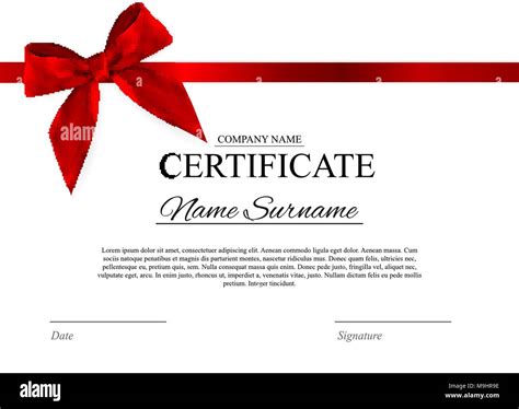 Certificate template Background with red bow. Award diploma design blank. Vector Illustration ...