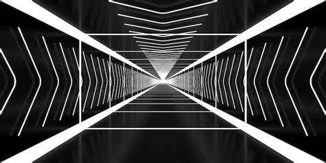 Premium Photo | Dark tunnel with bright white neon lights Abstract black background 3D rendering ...