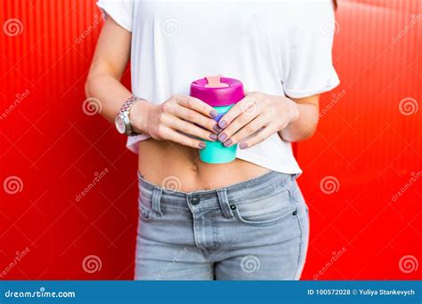 Woman with a coffee mug stock photo. Image of break - 100572028