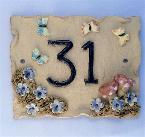 House Number Plaque Ceramic Door Numbers Yard Sign Address - Etsy UK