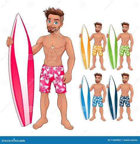 Surfer Boy, in Different Colors Stock Vector - Illustration of cartoon ...