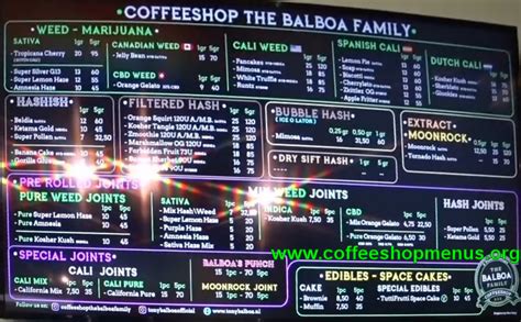 Balboa Family Menus archive - coffeeshopmenus.org