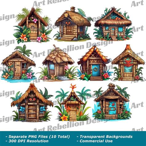 Tiki Hut Clipart Cute Tiki Island Hut Clip Art in PNG Instant Download for Commercial Use - Etsy ...