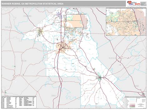 Warner Robins, GA Metro Area Wall Map Premium Style by MarketMAPS