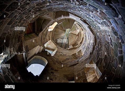 Inside of an old medieval Castle Tower with broken Stairs Stock Photo ...