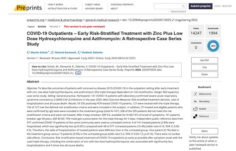 Zelenko study: COVID-19 Outpatients – Early Risk-Stratified Treatment ...