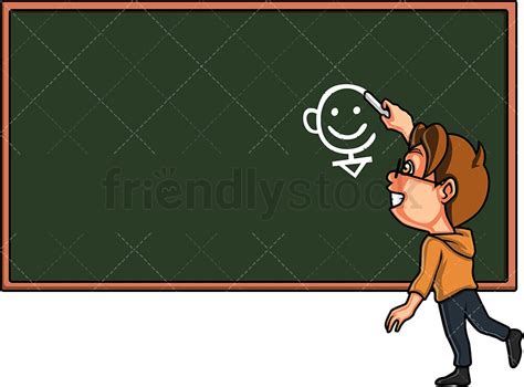 Boy Writing On Blackboard Cartoon Clipart Vector - FriendlyStock