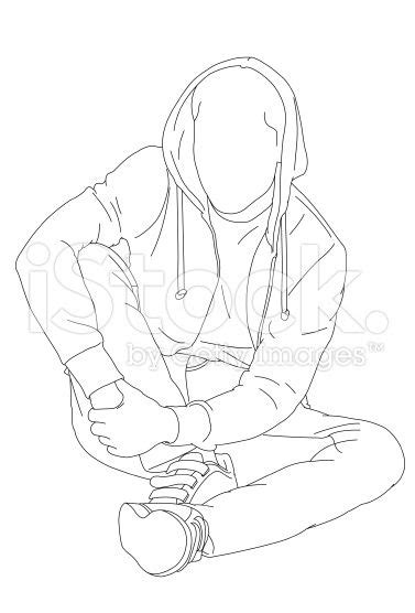 A line drawing of a male teenager sitting with a hoodie – Artofit