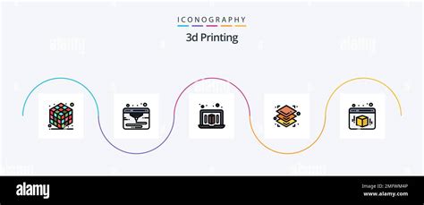 3d Printing Line Filled Flat 5 Icon Pack Including cube. printerd. box ...
