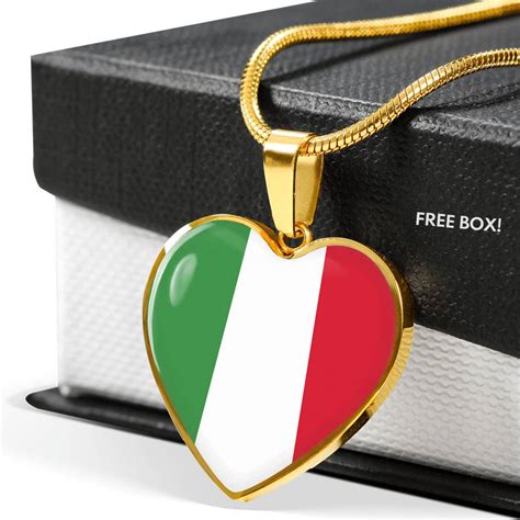 Italian Flag with Heart Pendant Necklace in Gold & Stainless Steel – P.S. I Love Italy