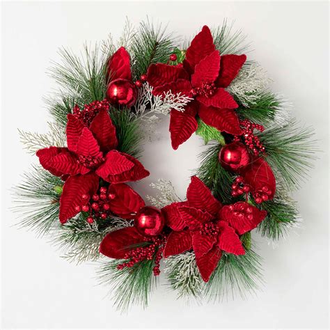 Christmas Red Velvet Poinsettia Wreath