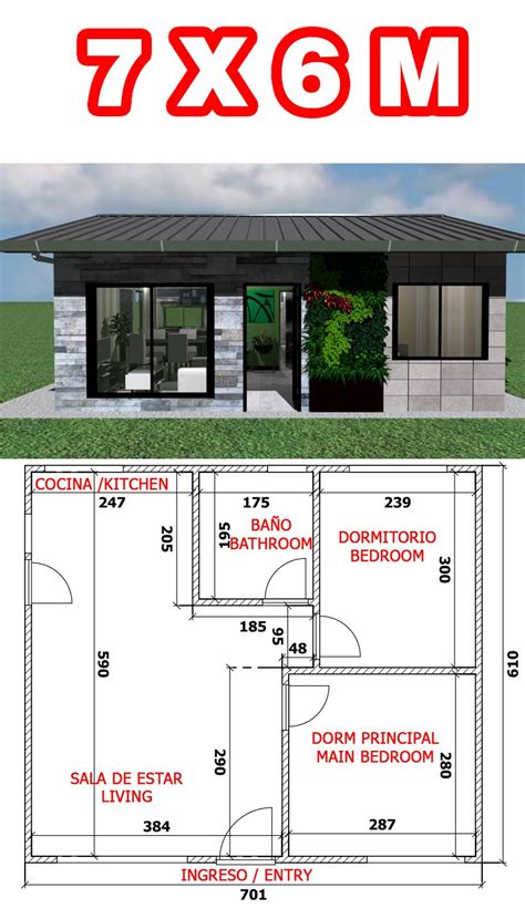 Plano casa 7 X 6 m | Casas para idosos, Imagens de casas bonitas, Imagens de casas pequenas