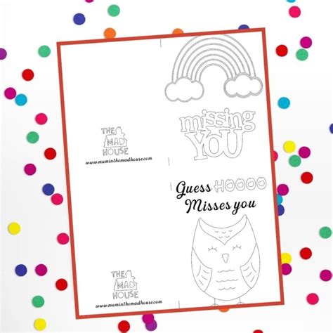 Free Printable "Miss you" Cards to Colour - Mum In The Madhouse