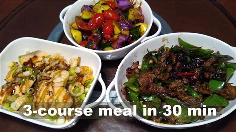 3-course meal in less than 30 min with shrimp, salmon, beef, and vegetables - YouTube