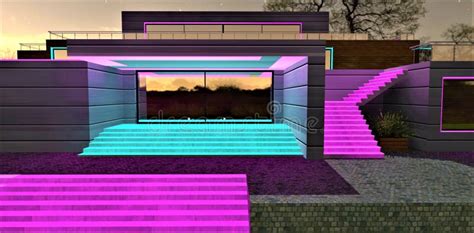 Bright Glowing Staircases of the Upscale Modern House at Night ...