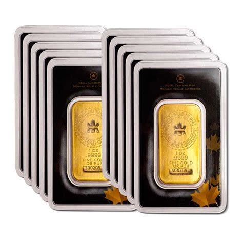 10 X 1 oz Royal Canadian Mint (RCM) New Style Gold Bar | Silvergold Express