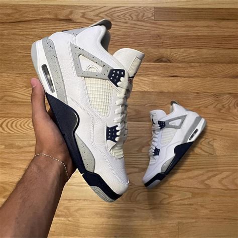 Jordan 4 “Midnight Navy” white, cement and navy... - Depop