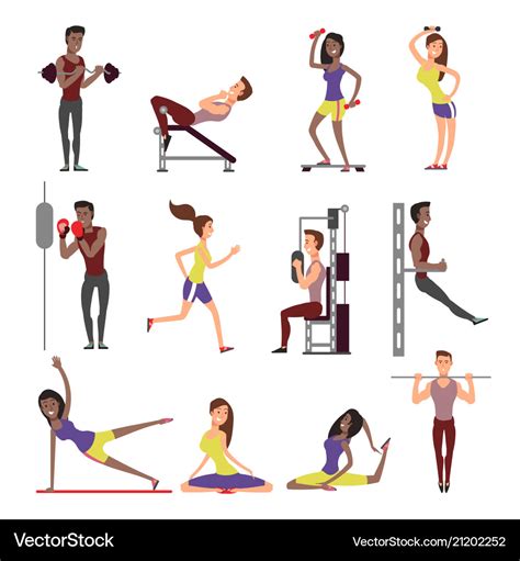 Fitness people cartoon characters set male Vector Image