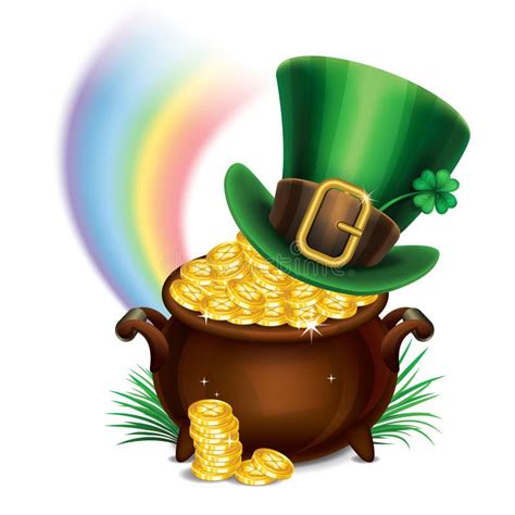 St. Patrick S Day Symbols-Pot of Gold and Leprechaun Hat Stock Vector - Illustration of magic ...