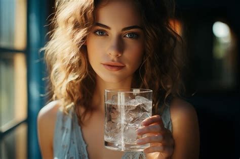 Premium Photo | Closeup woman drinking water in a clear glass with ice in fresh design