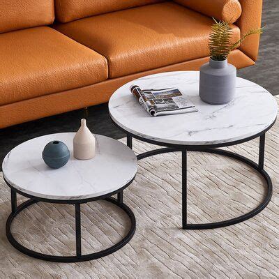Latitude Run® Eriny Frame 2 Nesting Tables Table Top Color: White, Table Base Color: Black in Wh ...