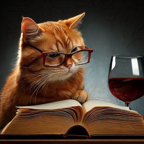 Studious Cat Wearing Glasses Reading Book - Etsy