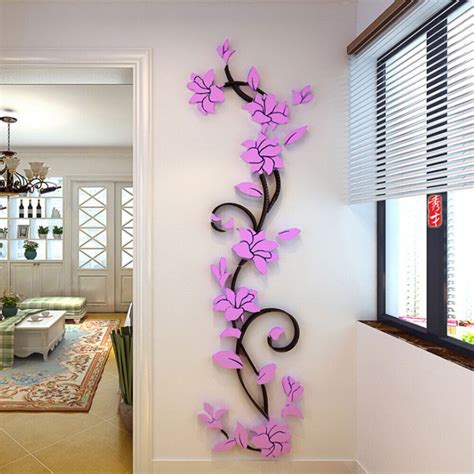 3D Rose Flower Rattan Wall Stickers Romantic Floral Wall Decor (Purple) | eBay