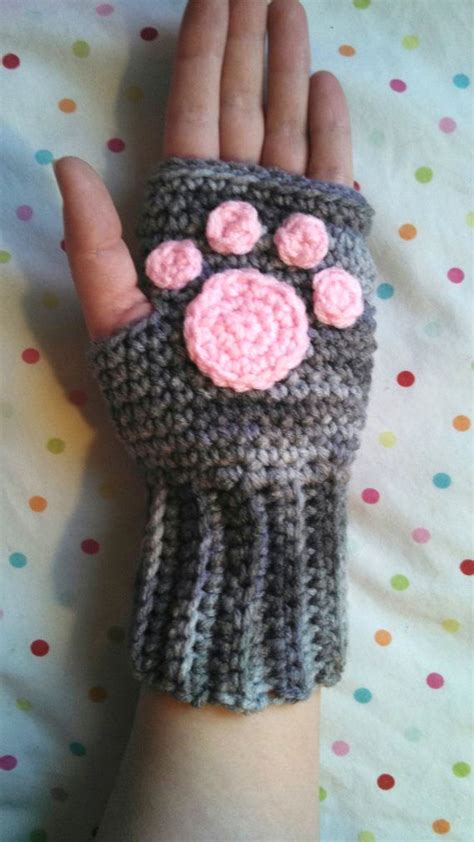 Black Cat Paw Fingerless Gloves Kitty Crochet Gloves | Etsy | Crochet ...